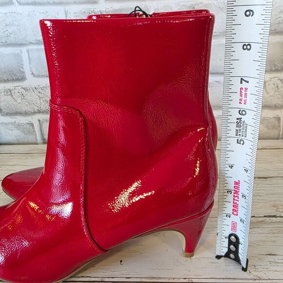 Nannette Lepore Shiny Red Faux Leather Boots Kitten Heels Classic 10 NWOB - Picture 8 of 11